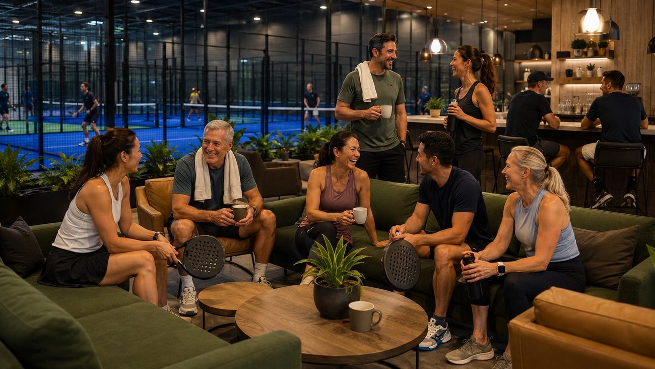 Members relaxing and talking together in the club lounge after playing